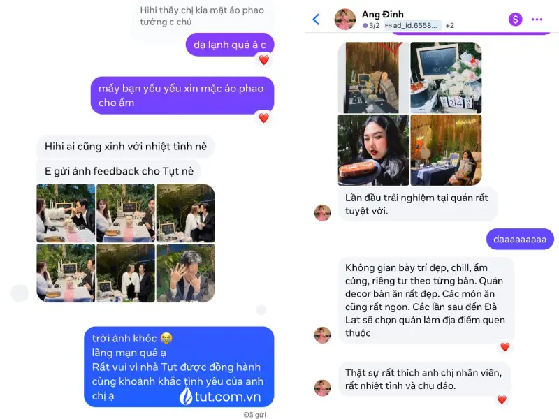 Rất vui vì Tụt luôn là địa điểm được khách hàng lựa chọn đồng hành, chung vui cùng khoảng khắc tình yêu của các cặp đôi quán nướng đà lạt gần trung tâm đà lạt